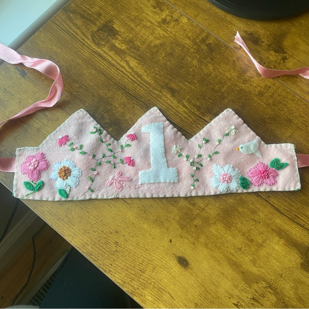 Hand-Embroidered First Birthday Waldorf Felt Crown